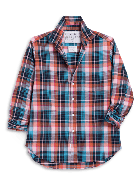 Frank & Eileen | Eileen Relaxed Button-Up Shirt Pink Turquoise Plaid Flannel