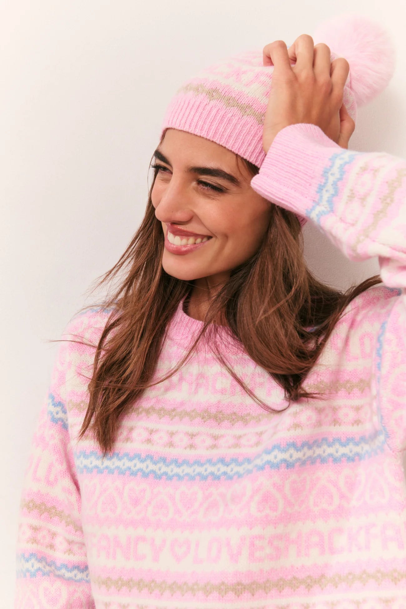 NEW LOVESHACKFANCY women\'s sanibel wool beanie in peach dream Pink Peach Woven Label Beanie – Bubble Gum Surf Wax main image 3