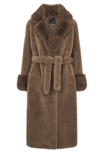 Load image into Gallery viewer, Americandreams Farah Belted Teddy Coat | Chocolate Camel