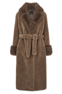 Americandreams Farah Belted Teddy Coat | Chocolate Camel