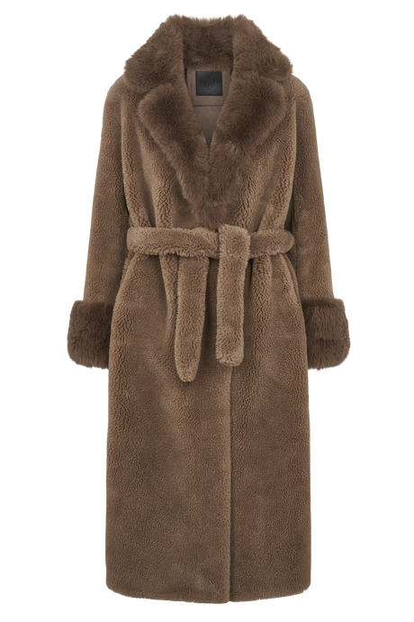 Americandreams Farah Belted Teddy Coat | Chocolate Camel