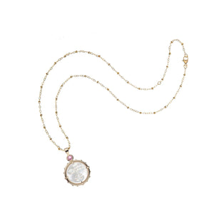 Jane Win FOREVER Moon & Back Face Pendant In White Mother Of Pearl Necklace