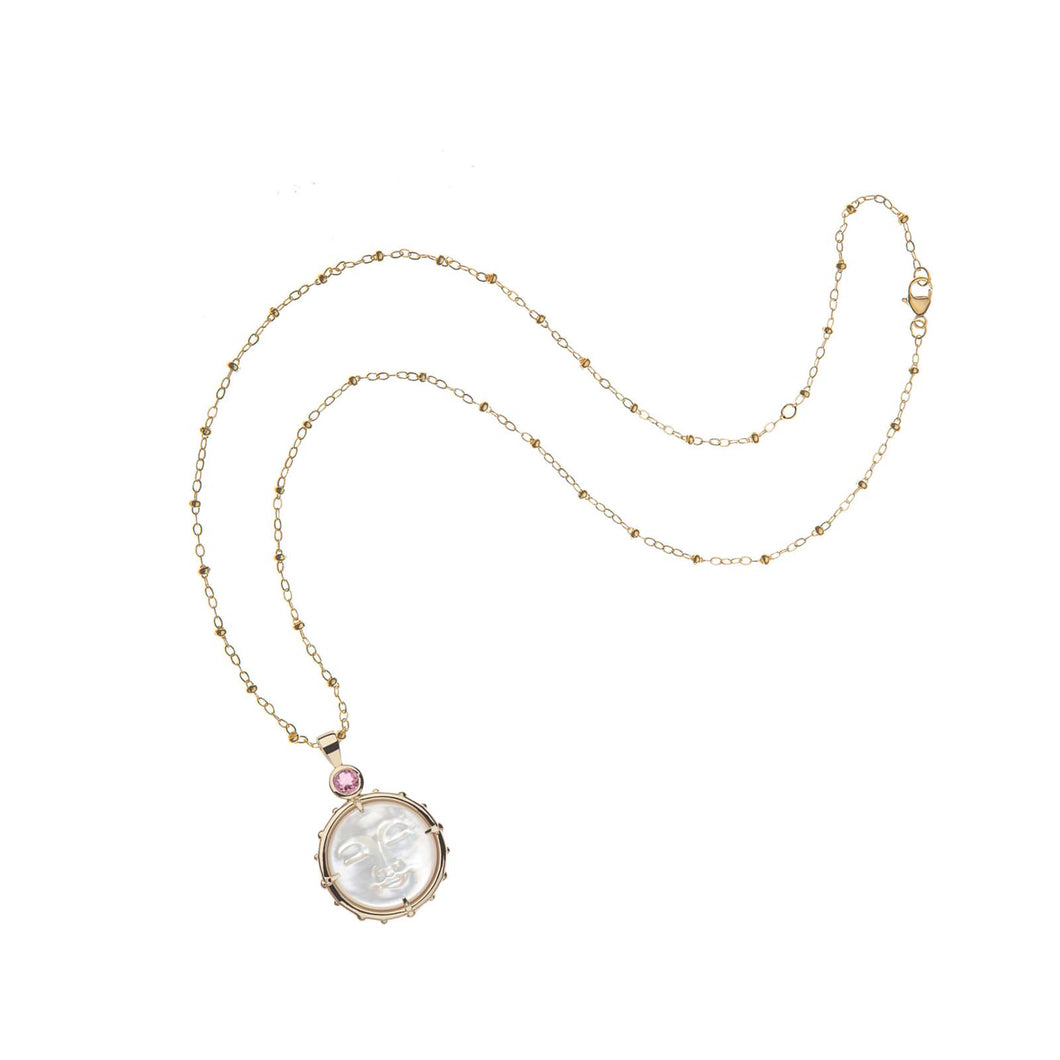 Jane Win FOREVER Moon & Back Face Pendant In White Mother Of Pearl Necklace