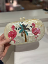 Load image into Gallery viewer, Serpui Sophie Flamingo Mother Of Pearl Inlay Clutch