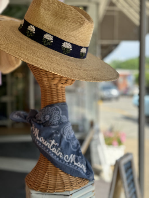 Mountain Mama Embroidered Bandana | Blue