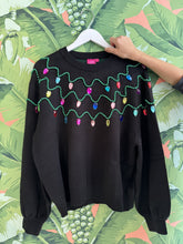 Load image into Gallery viewer, Queen Of Sparkles Pearl &amp; Jewel Christmas Lights Sweater | Black