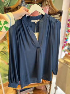 Nouvelle Silk 95 Madras Blouse | Deep Ocean Blue