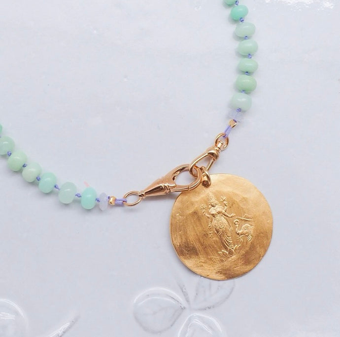 French Coin Chrysoprase & Lavender Quartz Necklace