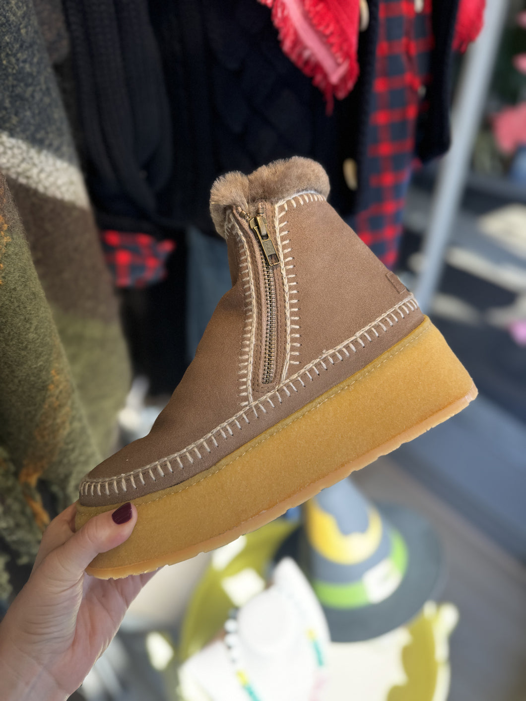 Laidback London Setsu Platform Crochet Ankle Boot | Taupe Suede Wheat