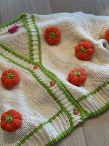 Queen Of Sparkles Ivory & Green Knitted Pumpkin Fall Cardigan