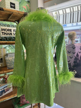 Load image into Gallery viewer, Queen Of Sparkles Grinch Sequin &amp; Feather Christmas Dress