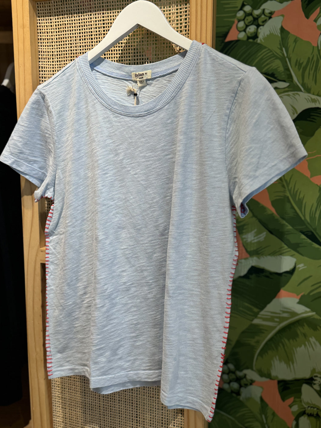 Cotton Crew Contrast Tee | Blue & Pink