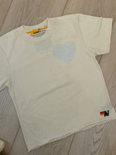 Load image into Gallery viewer, Aviator Nation Women&#39;s Glitter Heart Boyfriend Tee | Vintage White &amp; Silver