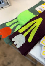 Load image into Gallery viewer, Dr. Bloom Neon Tulip Socks | Green &amp; Eggplant