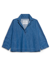 Load image into Gallery viewer, Blue denim shirt on a white background