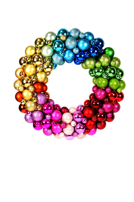 Rainbow Ornament Christmas Door Wreath