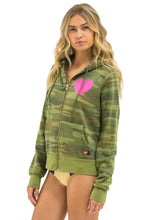 Load image into Gallery viewer, Aviator Nation Zip Up HEART 2 HOODIE | CAMO &amp; NEON PINK