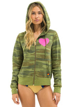 Load image into Gallery viewer, Aviator Nation Zip Up HEART 2 HOODIE | CAMO &amp; NEON PINK
