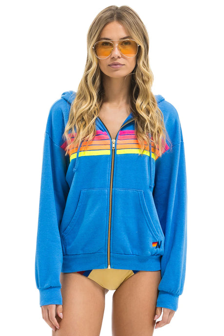Aviator Nation 5 Stripe Relaxed Hoodie | Cobalt Blue Neon