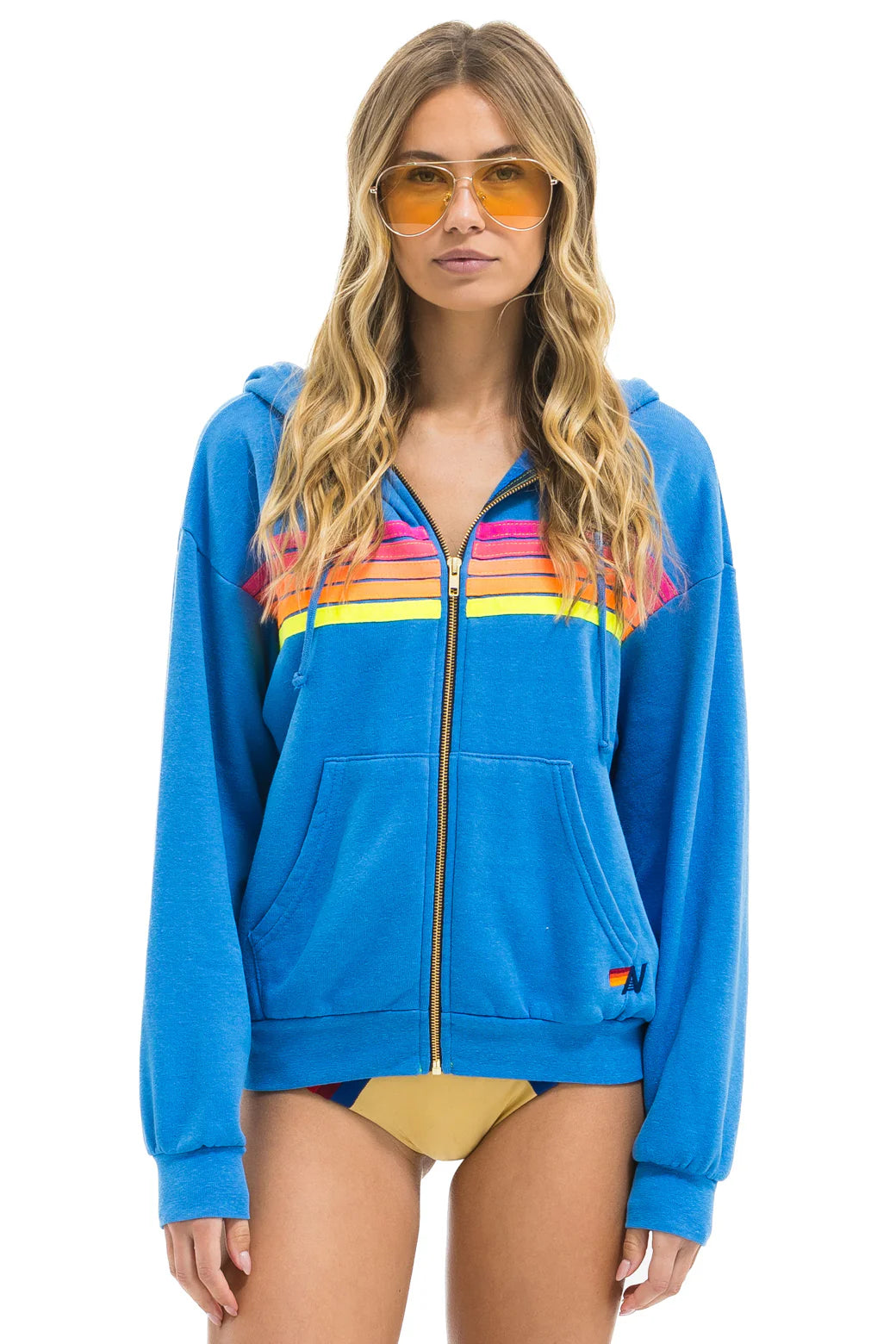 Aviator Nation 5 Stripe Relaxed Hoodie | Cobalt Blue Neon