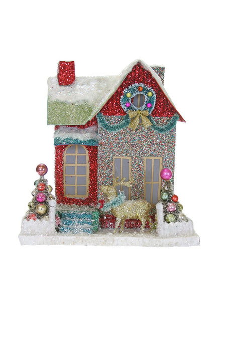 Merry & Bright Glitter Christmas Village Cottage