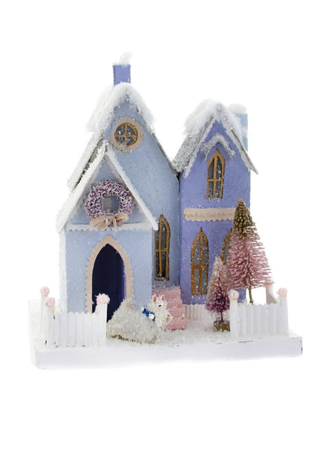 Blue Bungalow Christmas Village House