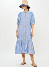 Load image into Gallery viewer, Oliphant Button Puff Midi Dress | Henley Blue