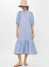 Load image into Gallery viewer, Oliphant Button Puff Midi Dress | Henley Blue