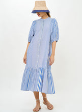 Load image into Gallery viewer, Oliphant Button Puff Midi Dress | Henley Blue