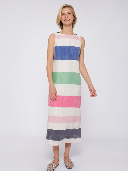 Vilagallo Eliana Linen Striped Dress