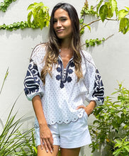 Load image into Gallery viewer, Rose &amp; Rose Ferrara Swiss Dots Top | Navy&amp; White