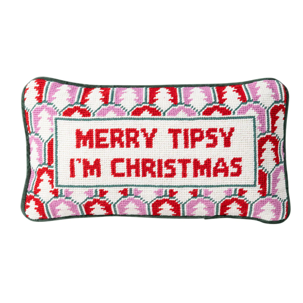 Merry Tipsy I’m Christmas Needlepoint Pillow