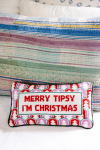 Merry Tipsy I’m Christmas Needlepoint Pillow