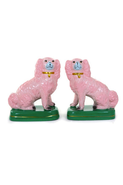 Pair Of Pink & Green Staffordshire Dogs