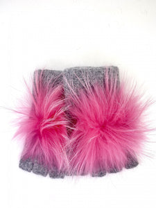 Fur Pom Pom Fingerless Gloves