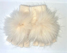 Load image into Gallery viewer, Fur Pom Pom Fingerless Gloves