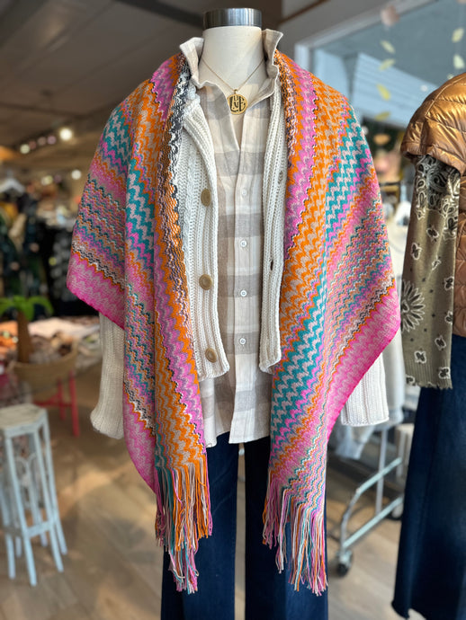 Missoni Zig Zag Fringe Cape | Pink & Turquoise