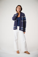Load image into Gallery viewer, Marea Flower Intarsia Shawl Cardigan | Navy