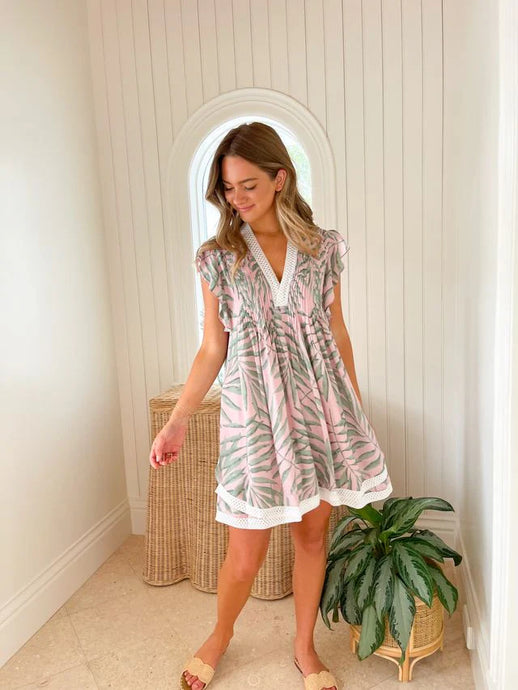 Eden Dress | Palm Pink & Green