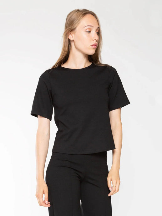 Ripley Rader Black Ponte Knit Short Sleeve Top | Extended Length