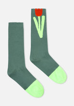 Load image into Gallery viewer, Dr. Bloom Neon Tulip Socks | Green &amp; Eggplant