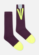 Load image into Gallery viewer, Dr. Bloom Neon Tulip Socks | Green &amp; Eggplant