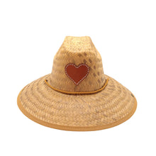 Load image into Gallery viewer, Glampwear Brown Leather Heart Patch Straw Hat