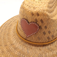 Load image into Gallery viewer, Glampwear Brown Leather Heart Patch Straw Hat
