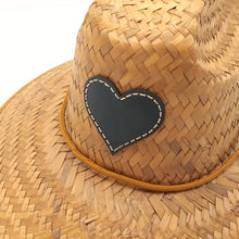 Load image into Gallery viewer, Glampwear Leather Heart Straw Hat | Navy