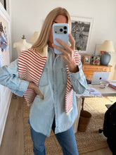 Load image into Gallery viewer, Marea Martha Cardigan | Ivory &amp; Red Stripe