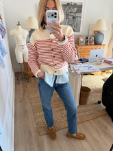Load image into Gallery viewer, Marea Martha Cardigan | Ivory &amp; Red Stripe