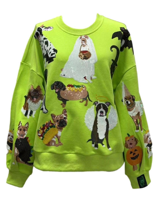 Queen Of Sparkles Halloween Dogs In Costume Sweatshirt | Lime Green