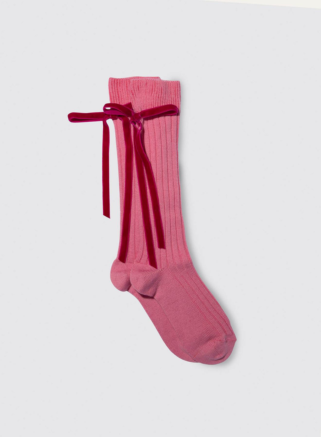 Maria La Rosa College Velvet Bow Tall Socks | Pink