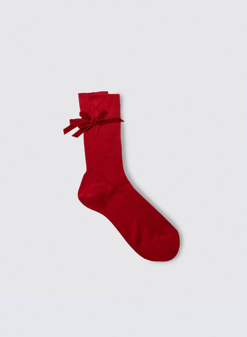 Maria La Rosa One Ribbed Velvet Bow | Pink & Red
